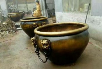 大同铜雕圆形荷花水缸雕塑 (2)