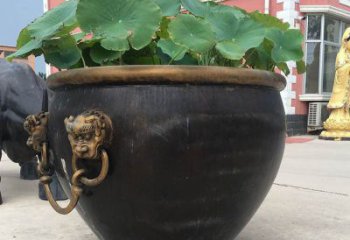 大同铜雕圆形荷花水缸雕塑 (3)