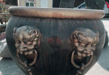 大同铜雕圆形荷花水缸雕塑 (6)