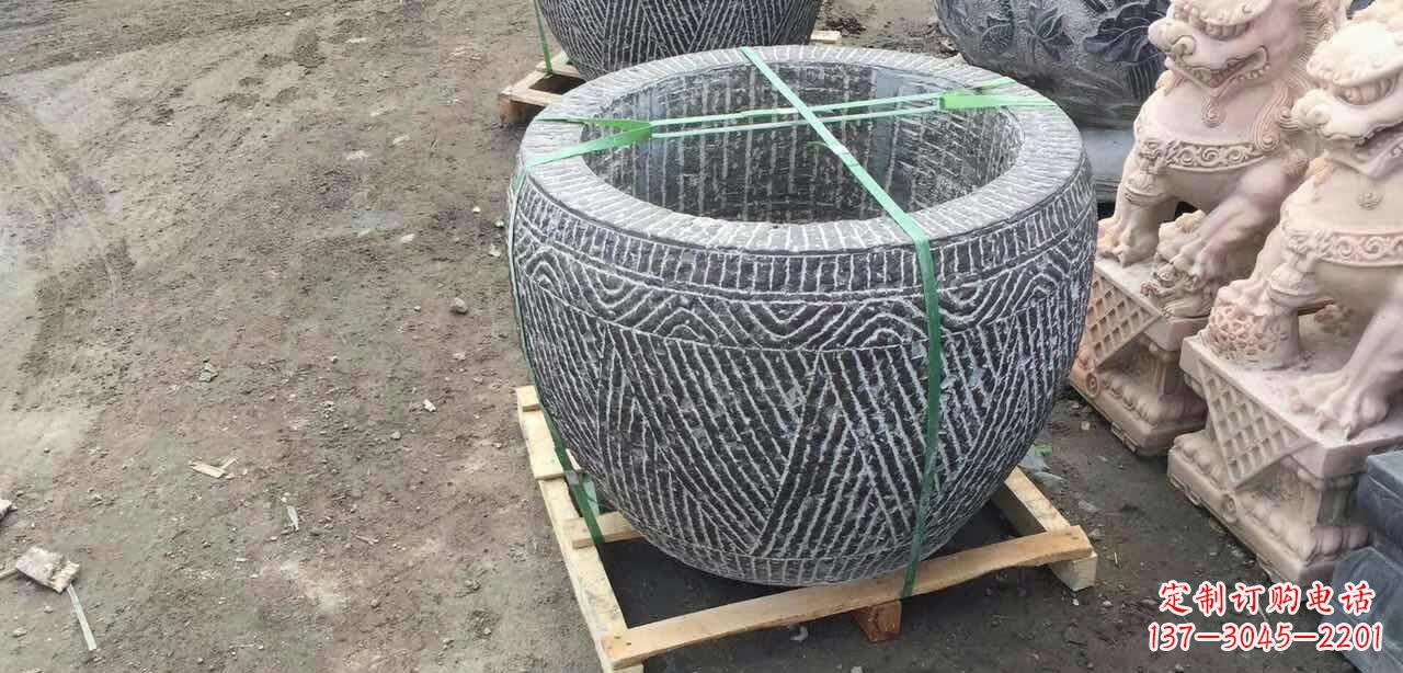 大同纹理石浮雕水缸