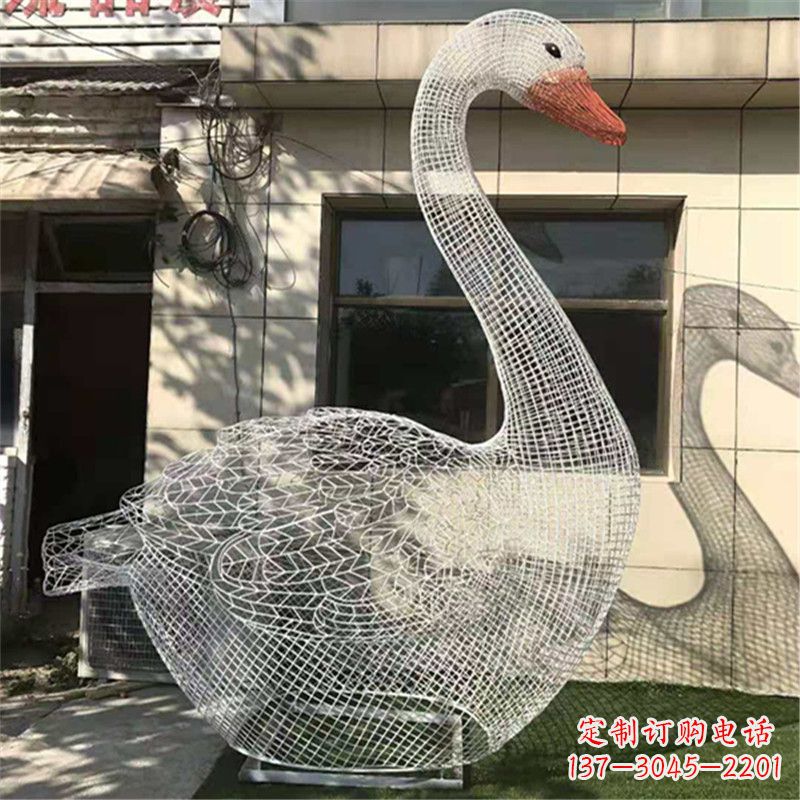 大同卧姿天鹅不锈钢草坪网格动物摆件