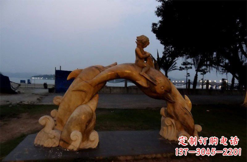 大同西方儿童骑海豚石雕