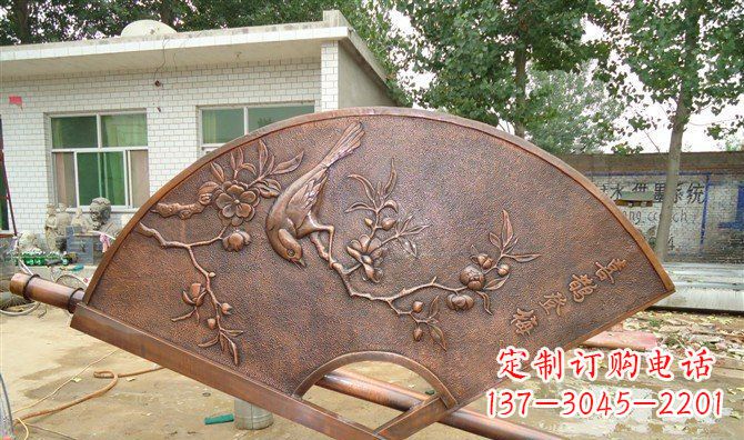 大同喜鹊登梅扇子景观铜浮雕
