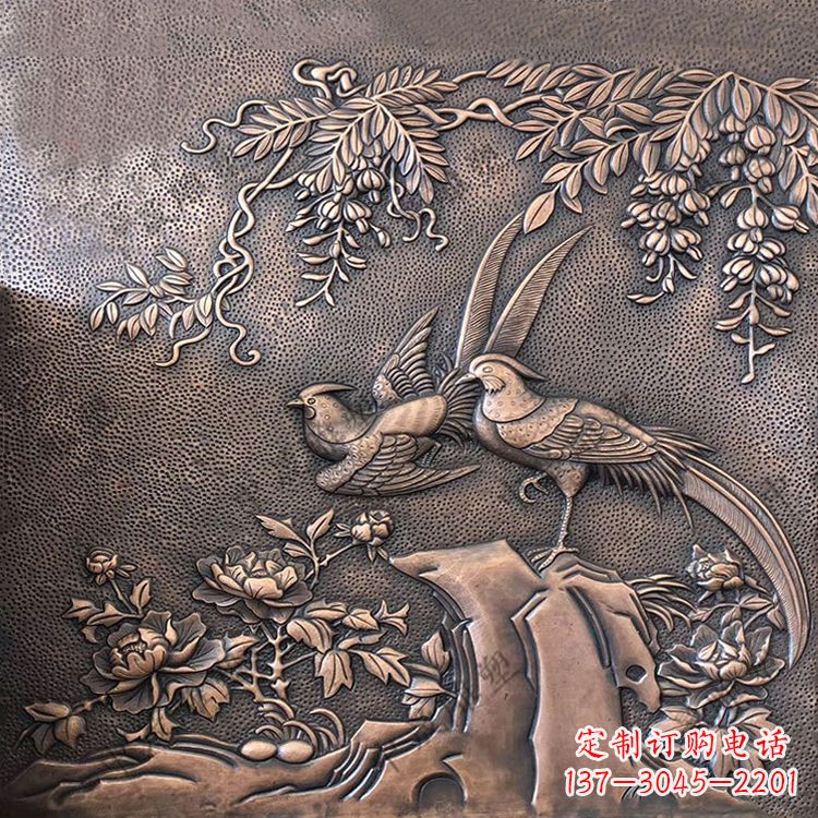 大同喜鹊紫铜浮雕装饰画