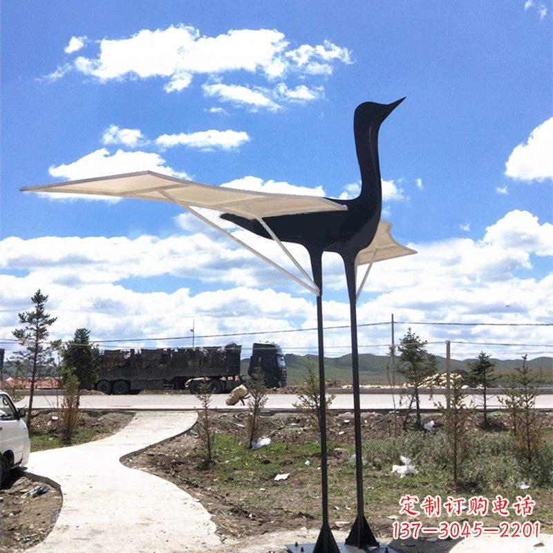 大同仙鹤不锈钢遮阳亭景观雕塑
