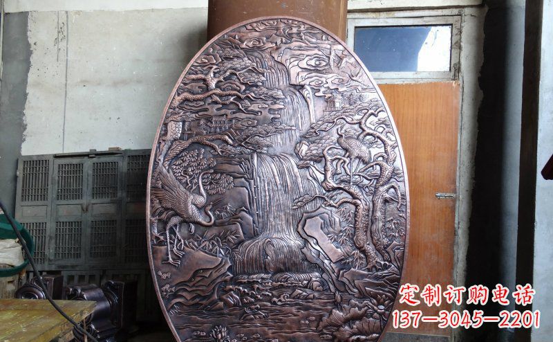 大同仙鹤松林瀑布古代园林景观铜浮雕