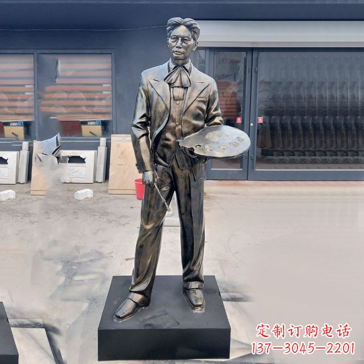 大同现代画家徐悲鸿雕塑-玻璃钢仿铜名人雕像