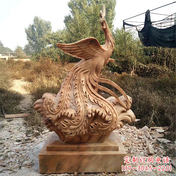 大同祥瑞凤凰晚霞红石雕