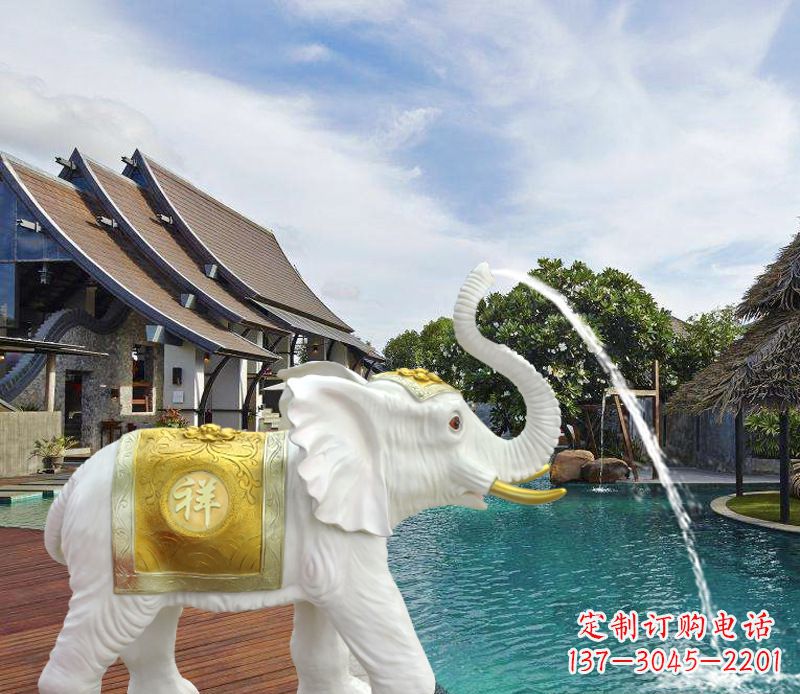 大同祥瑞汉白玉喷泉喷水大象