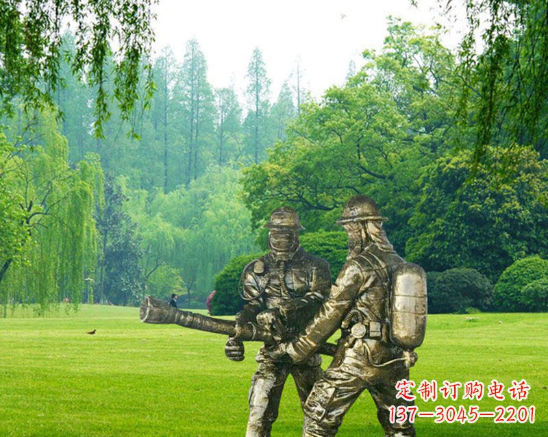 大同消防员灭火铜雕
