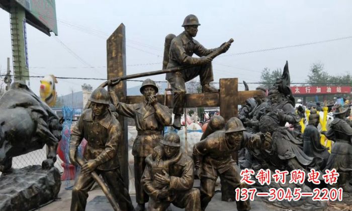 大同消防战士人物铜雕