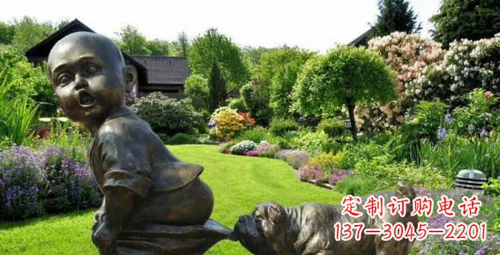 大同小狗叼小孩裤子童趣铜雕