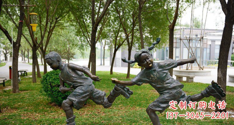 大同小孩人物玩轮滑铜雕