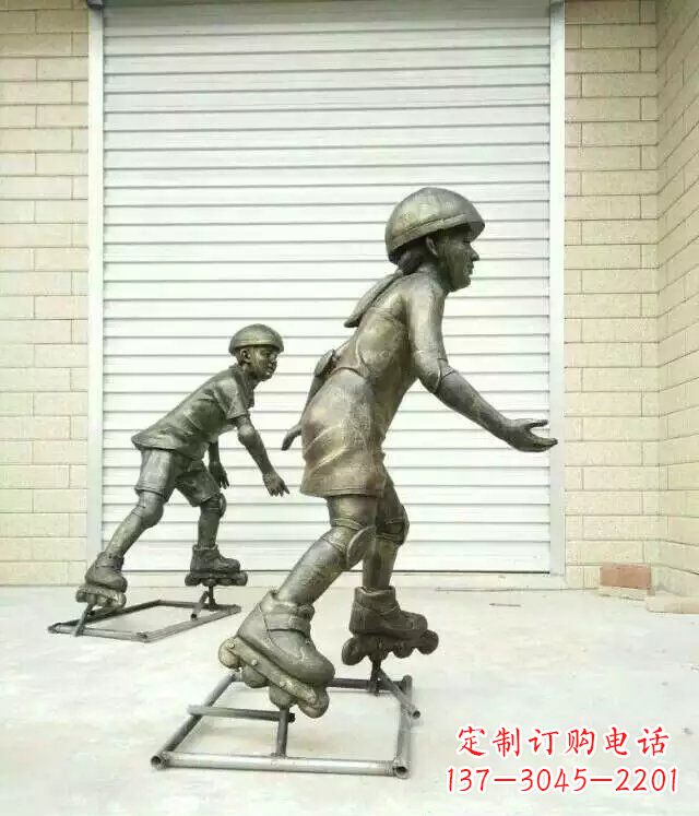 大同小孩玩轮滑公园人物铜雕