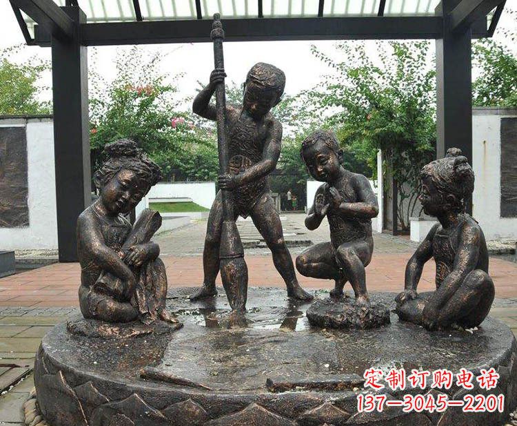 大同小孩写大字铜雕小品