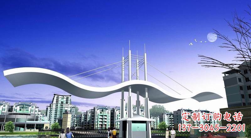 大同小区不锈钢门牌坊景观雕塑