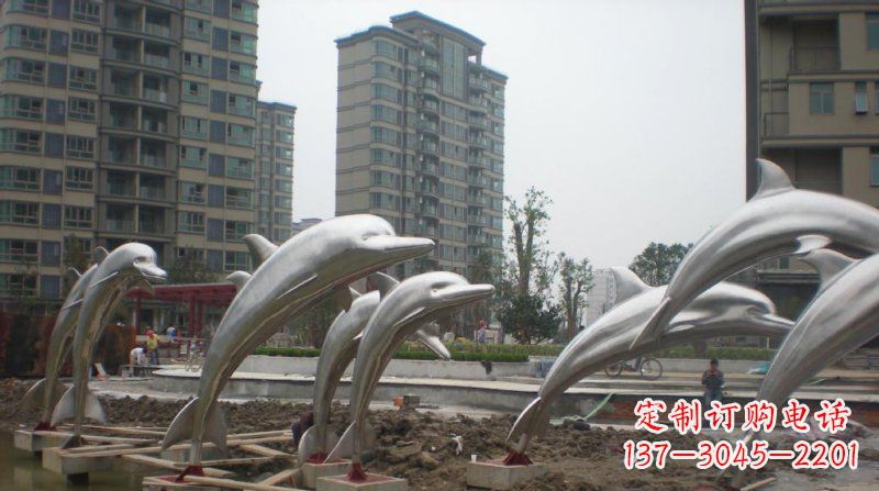 大同小区不锈钢跳跃海豚雕塑