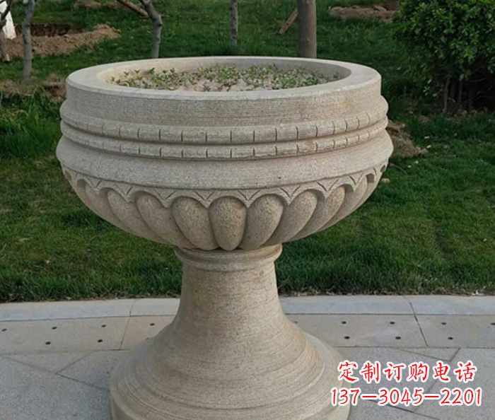 大同小区大理石花盆摆件石雕