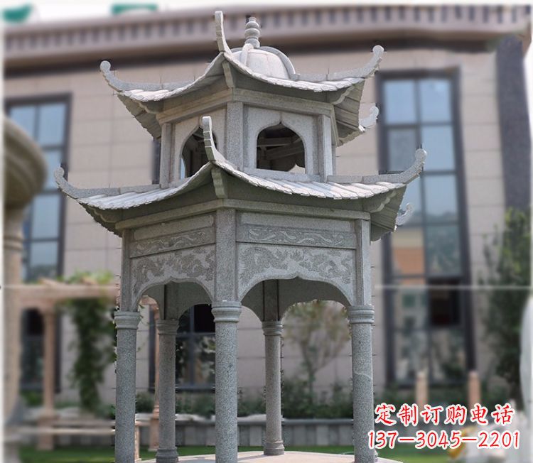 大同小区大理石六角石雕双层凉亭