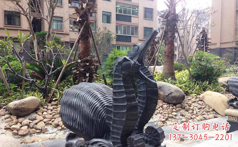 大同小区海马动物玻璃钢仿铜雕塑