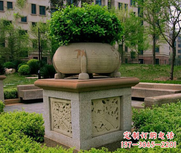 大同小区景观大理石花盆石雕 (3)