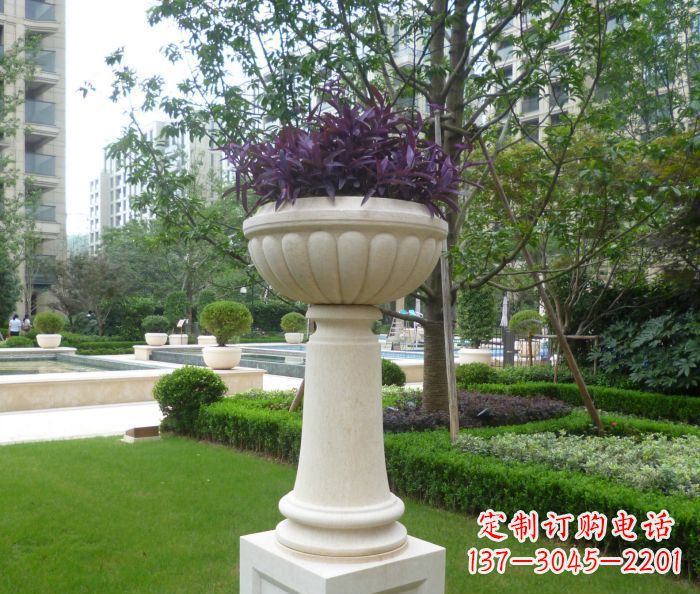 大同小区景观汉白玉花盆石雕 (2)