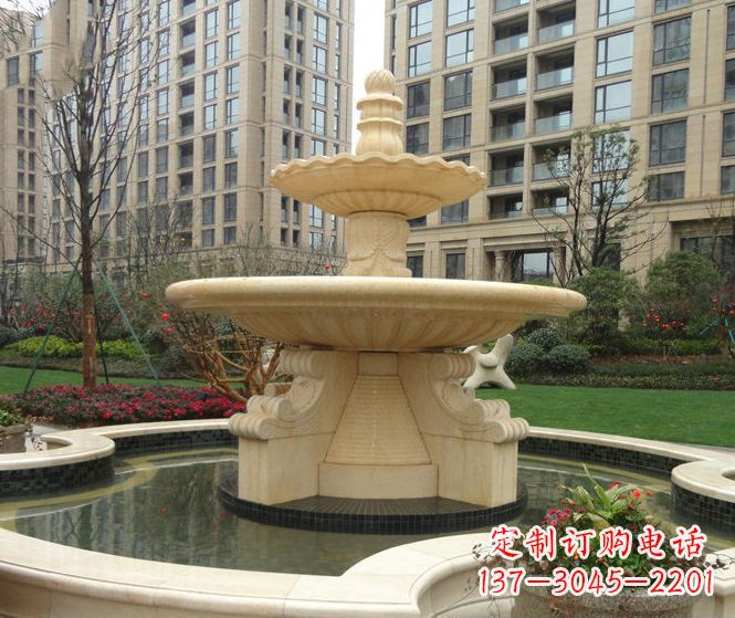 大同小区景观晚霞红多层喷泉石雕 (3)