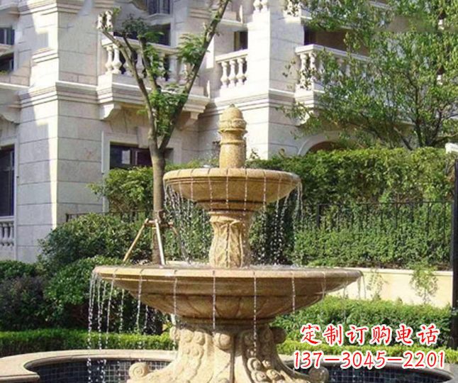 大同小区景观晚霞红多层喷泉石雕 (4)