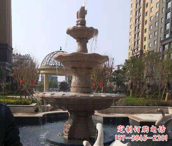 大同小区景观晚霞红鲤鱼石雕喷泉