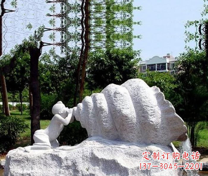大同小区景观小孩吹螺号石雕