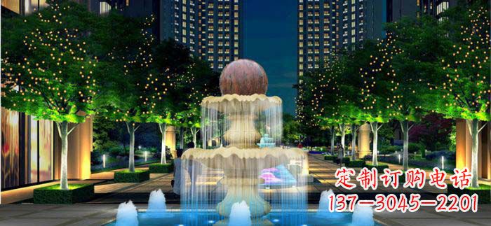 大同小区石来运转风水球石雕喷泉