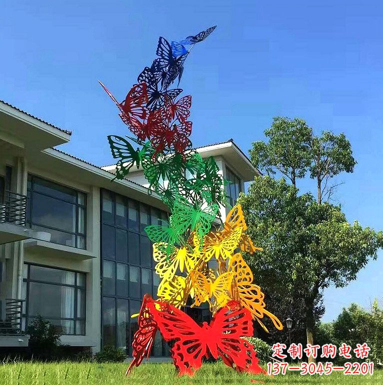 大同小区园林不锈钢彩色蝴蝶景观雕塑