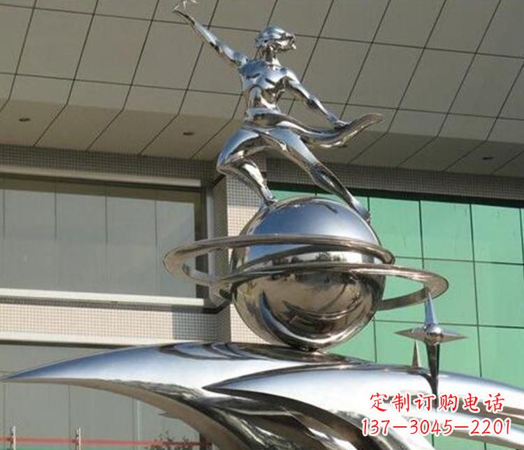 大同校园不锈钢地球和学生景观雕塑