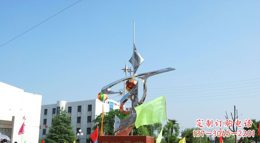 大同校园不锈钢马踏飞燕地球雕塑
