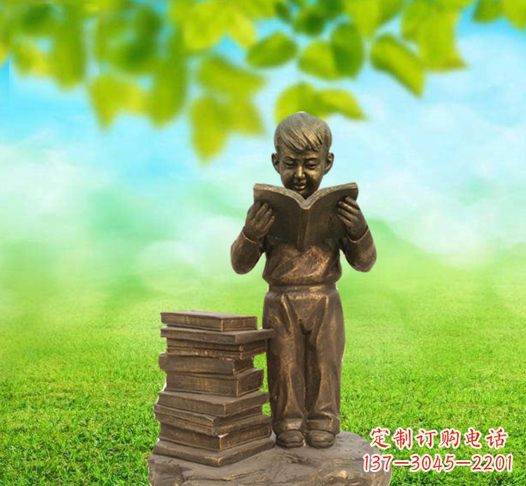 大同校园读书的小男孩铜雕