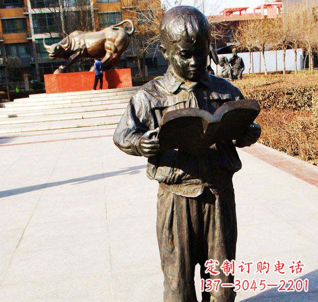 大同校园看书的小学生人物铜雕