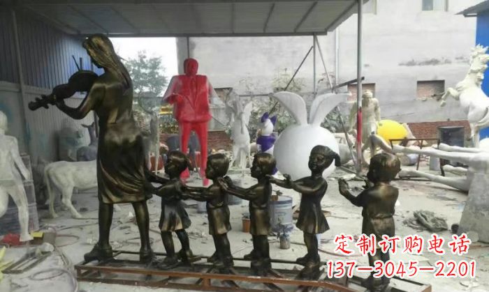 大同校园老师和儿童铜雕