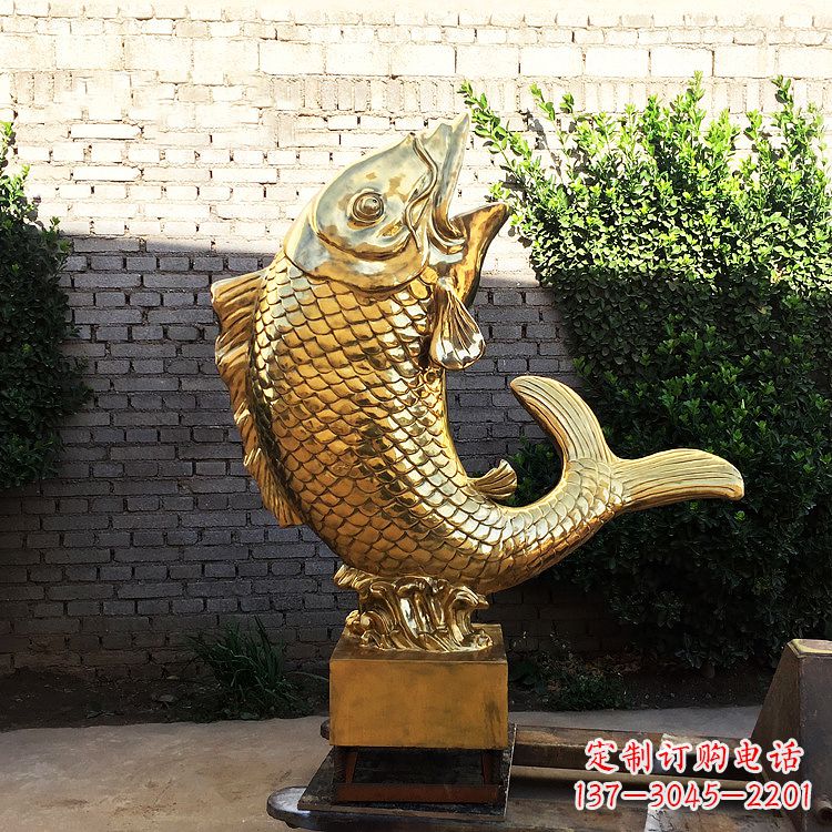 大同鱼跃景观铜雕-纯铜铸造企业商场动物雕塑摆件