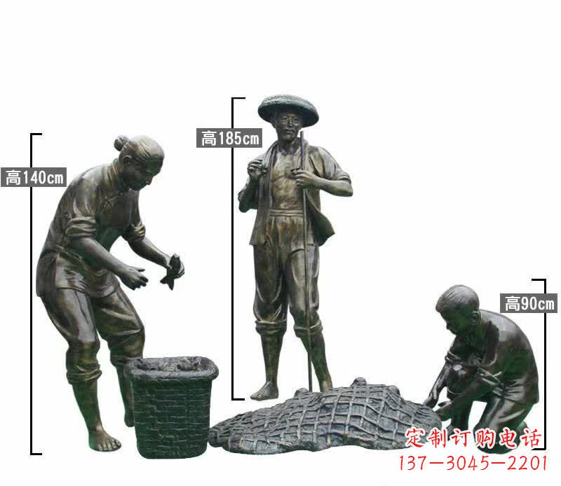 大同渔夫捕鱼民俗铜雕