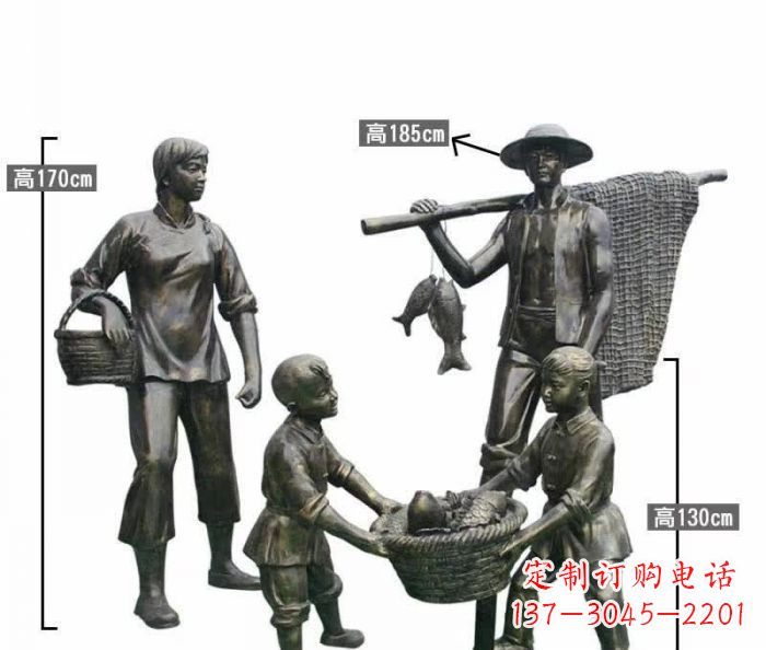 大同渔夫捕鱼民俗铜雕 (3)