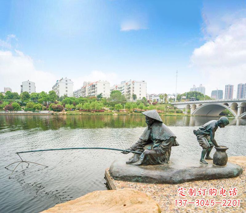 大同渔翁钓鱼公园景观铜雕