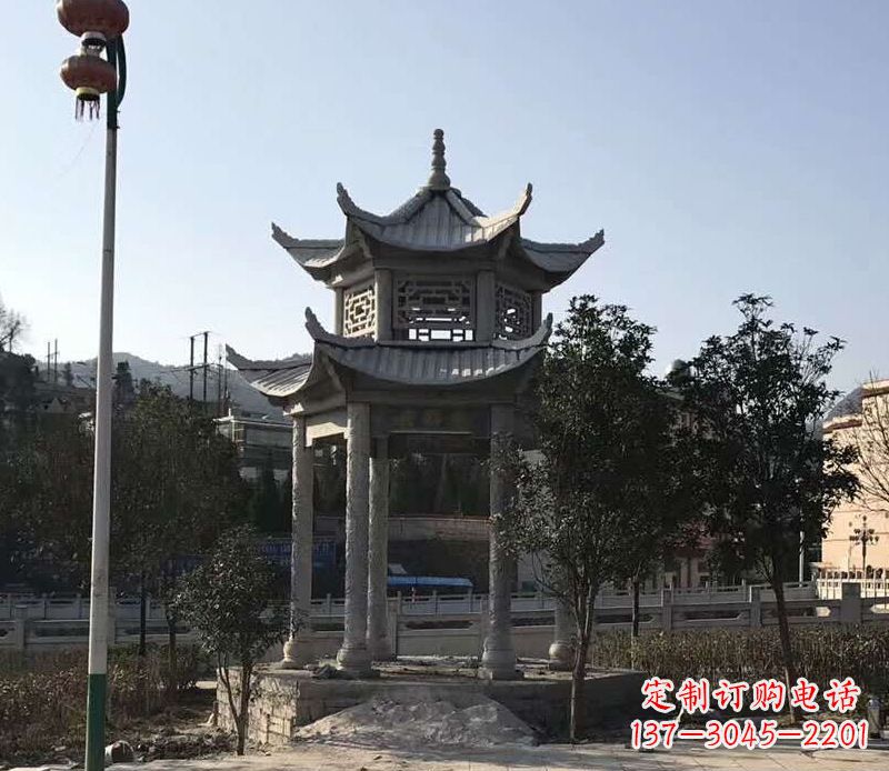大同园林仿古双层石凉亭景观石雕 (4)