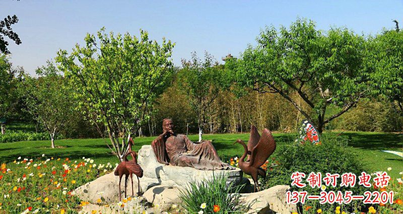 大同园林古代人物仙鹤景观铜雕