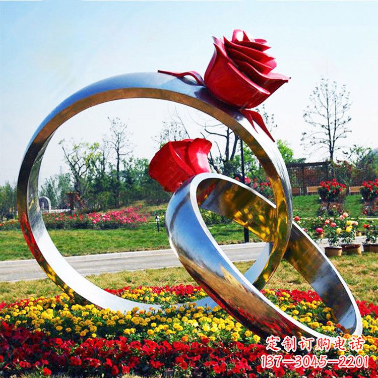 大同园林花丛不锈钢玫瑰花戒指雕塑