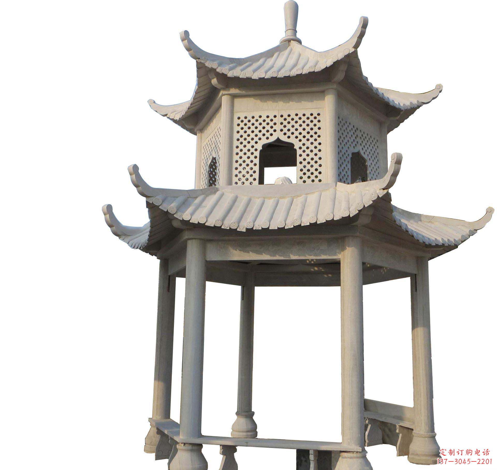 大同园林景观大理石六角石雕双层凉亭