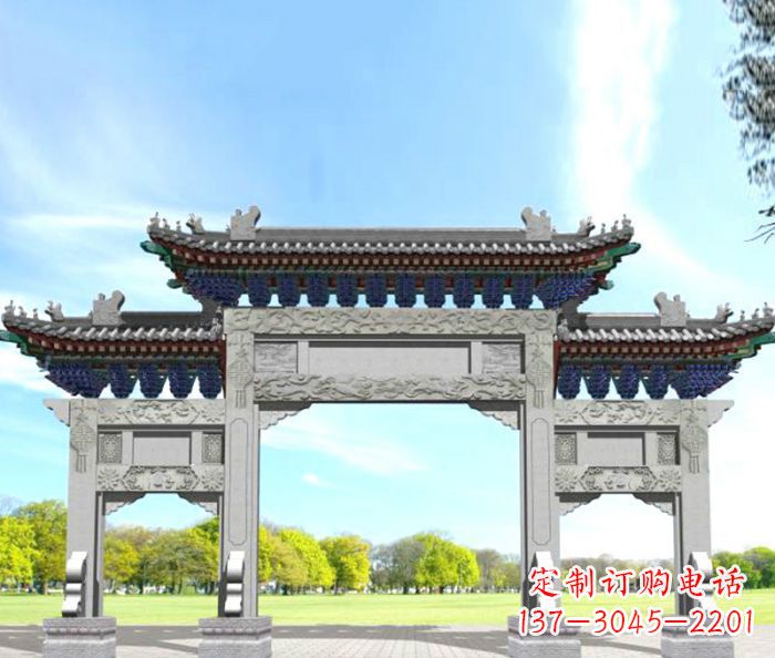 大同园林景观仿古三门石牌坊