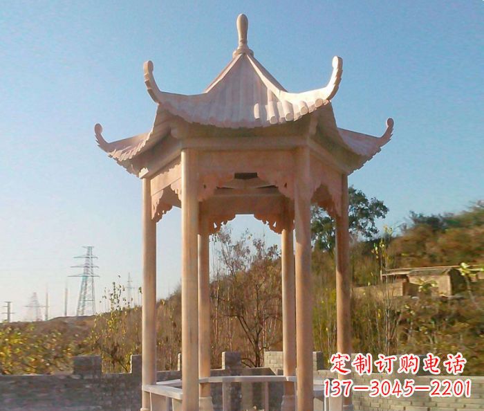 大同园林景观晚霞红单层石雕凉亭