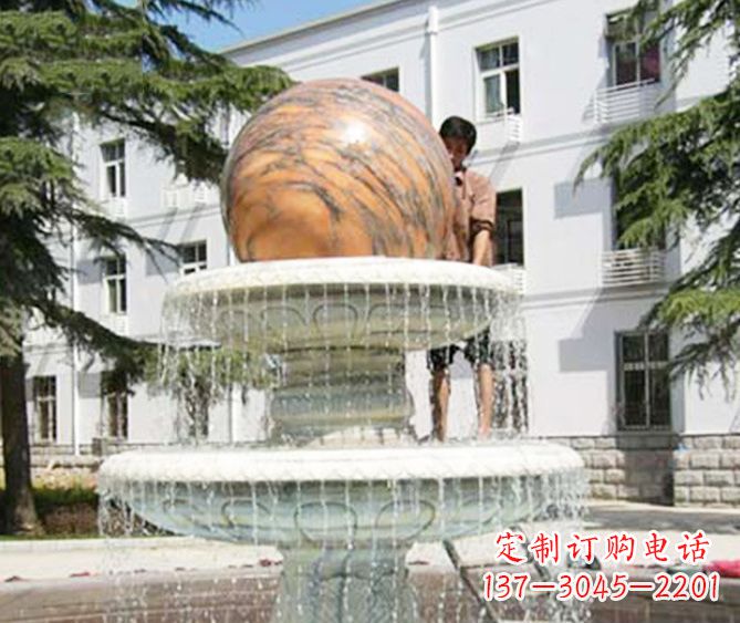 大同园林景观晚霞红风水球喷泉石雕 (2)