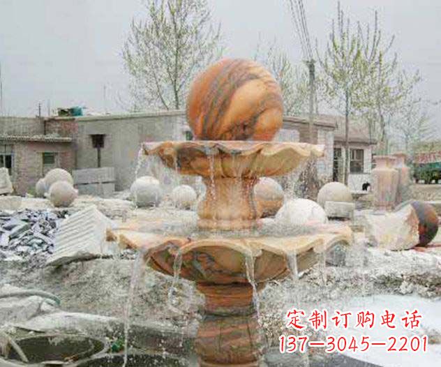 大同园林景观晚霞红风水球喷泉石雕