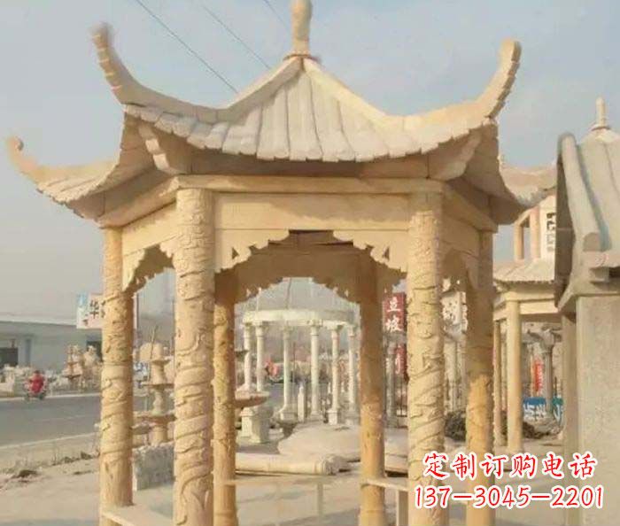 大同园林景观晚霞红六角石雕凉亭 (3)